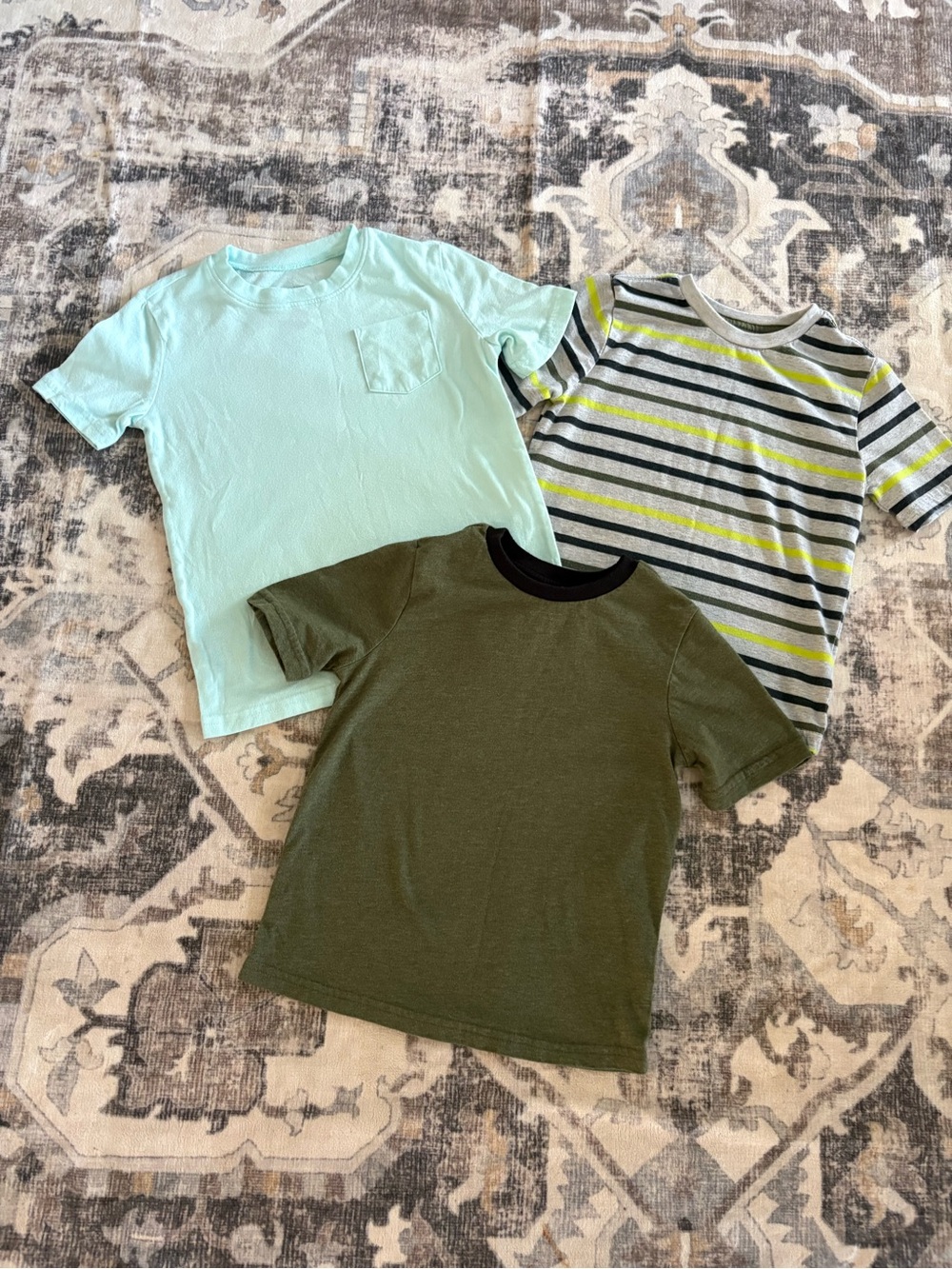 Boys Size 6 3-Pack Short Sleeve Tee Set - Mint, Olive & Striped
